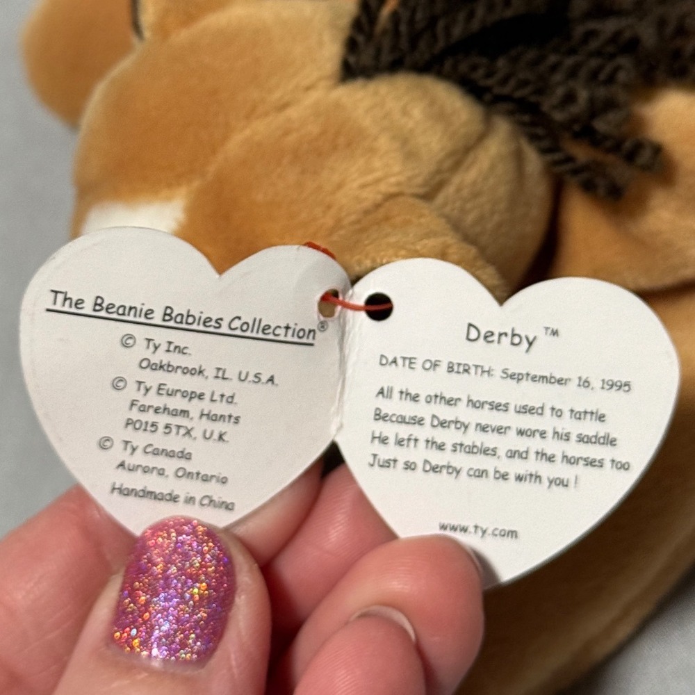 Ty Beanie Babies Derby the Horse 1995 Vintage Plush Tan Brown Yarn Mane - Picture 2 of 7